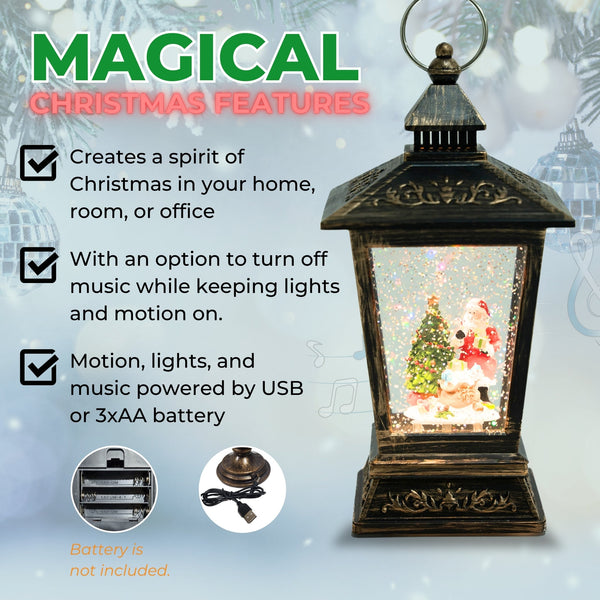 Christmas Snow Globe Lantern with Lights and Music, Santa with Christmas Tree, and Fake Snow - Great for Decoration and as a Gift by Accent Collection