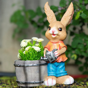 Cute Bunny Planter, Resin Rabbit Outdoor/Indoor Orange-Brown Succulent & Fairy Garden Pot by Accent Collection