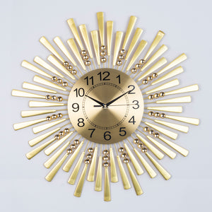 Large wall clock carved starburst sunburst flat golden metal clock 60 cm 24 inch silent clock large decorative wall clock analog by Accent Collection
