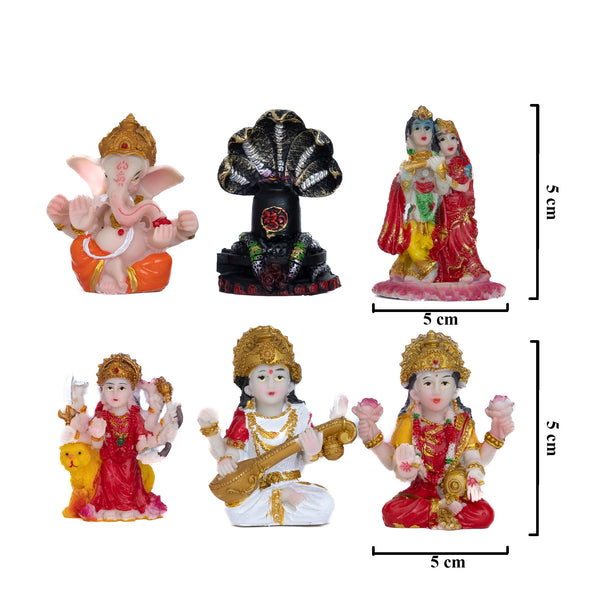 Multicolor Resin Mini Hindu God Figurines Set - Radha Krishna, Ganesha & More for Pooja Mandir Decor by Accent Collection