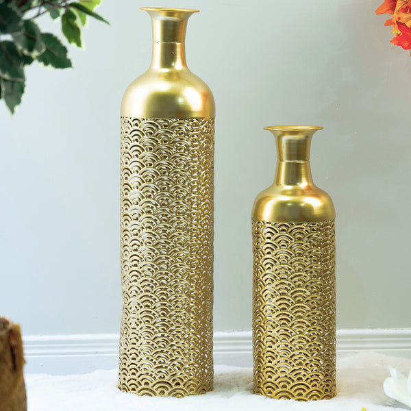 2 Pc Set of Metal Floor Vases, Curves, Golden by Accent Collection