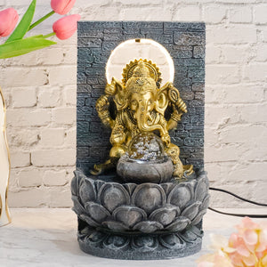 Indoor Water Fountain with Ganesha Statue, Table Fountain, Lights and Revolving Crystal Ball, Housewarming Gift, Diwali Decor by Accent Collection
