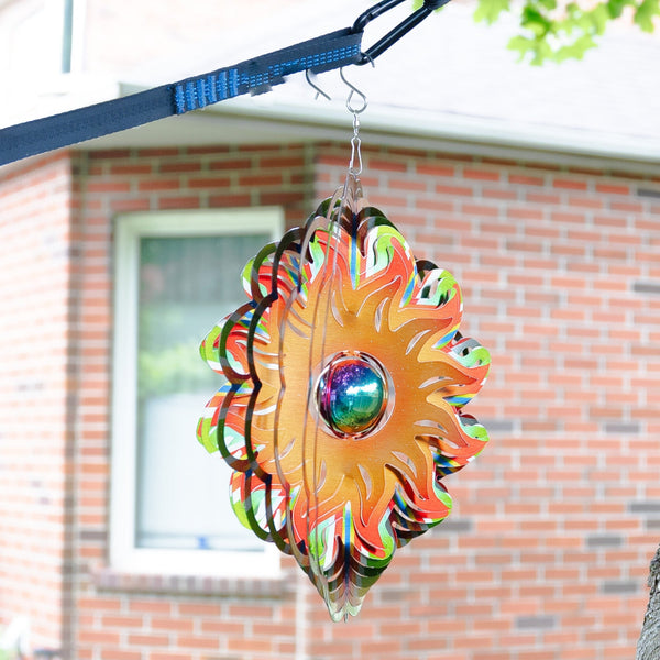 Mesmerizing Metal Wind Spinner - 3D Abstract Garden Art, Kinetic Outdoor Hanging Decor, Vibrant Yard Sculpture by Accent Collection