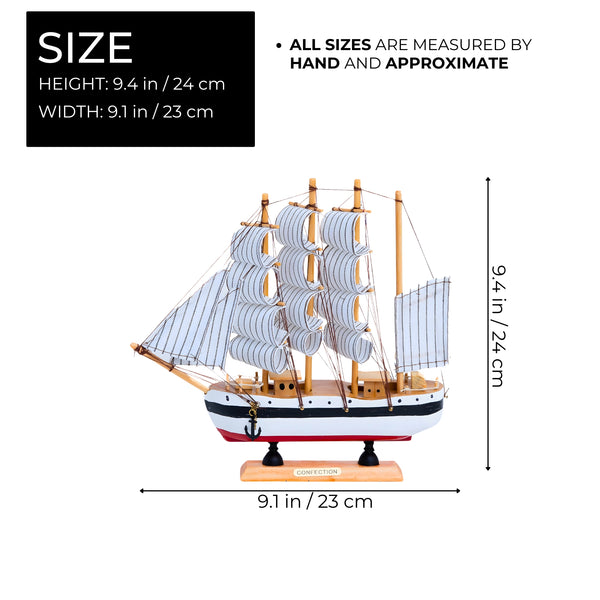 Blue Sail, White Waves Wooden Ship Model - Realistic Cloth Sails for Nautical Decor & Home Sailing Spirit