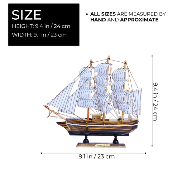 Brown Wooden Sailboat Model With Realistic Cloth Sails - Nautical Marine-Inspired Home Decor