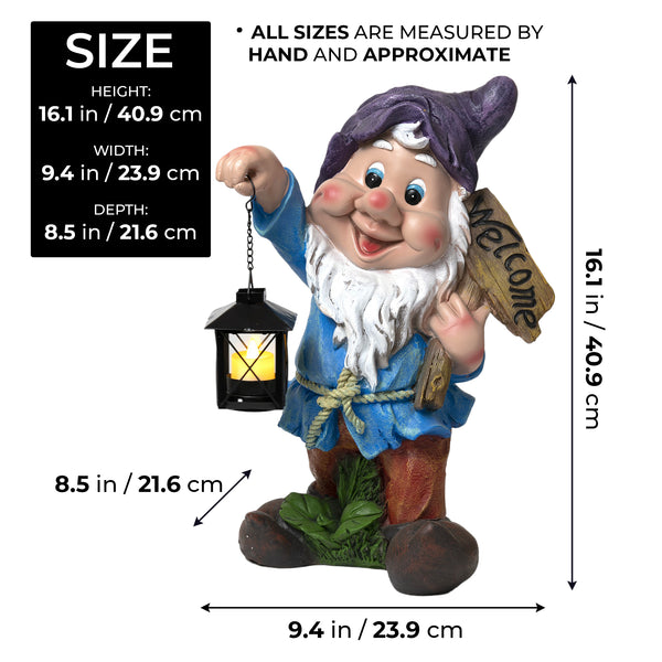 Large Garden Gnome, Candle Holder, Cute Yard Decor, Welcome Sign, Purple Hat