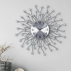 Large Metal Wall Clock with Crystals, Metal Sunburst or Starburst Round Clock, 60 cm or 24 inch, Quiet Clock, Non-Ticking Clock, Battery-Operated Clock, Decorative Wall Clock, Analog Clock for Office, Home, Bedroom, Living Room by Accent Collection