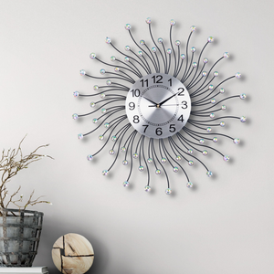 Large Sunburst Wall Clock, Crystal-Embedded Metal Wall Clock, 60 cm or 24 inch, Silent Clock, Non-Ticking Clock, Large Decorative Wall Clock, Wall Decor, Analog Wall Clock, Decor for Living Room by Accent Collection