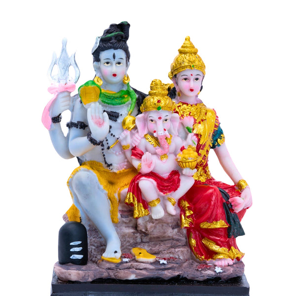 Polyresin Multicolor Shiva Parvati Ganesha Family Statue, 20 cm Hindu God Figurine For Diwali & Pooja Decor