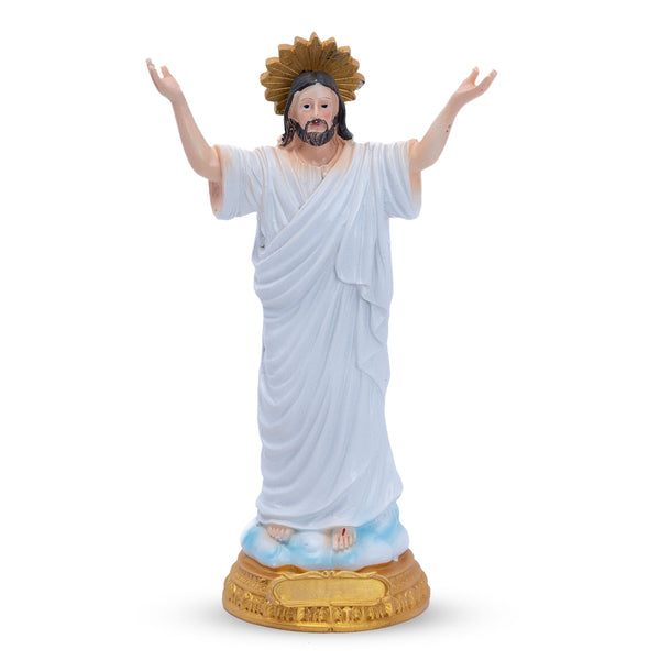 Resurrection Of Jesus Christ Statue, White Polyresin, Miniature Catholic Decor