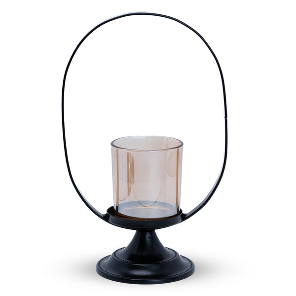 Minimalist Black Metal Tealight Holder With Glass, Perfect For Table Centerpiece And Home Decor by Accent Collection