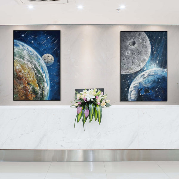Earth and Moon Painting - Large Textured Canvas Wall Art, Celestial Space Decor for Home and Office, Unique Astronomy Gift by Accent Collection