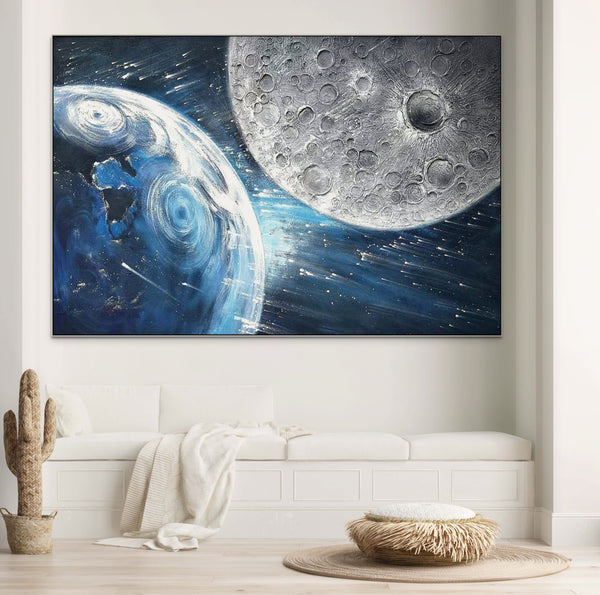 Earth and Moon Painting - Large Textured Canvas Wall Art, Celestial Space Decor for Home and Office, Unique Astronomy Gift by Accent Collection