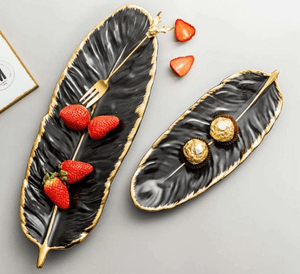 2 Pcs Ceramic Decorative Trays, Jewelry Tray, Dish Plates Snacks Feather Tabletop Home Kitchen, Vanity, Party Decor Ornament Organizer by Accent Collection