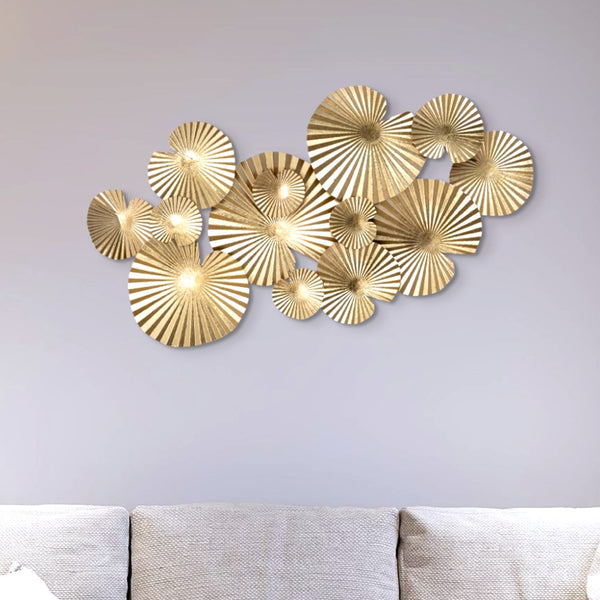 Metal Wall Hanging, Leaf Grooves, Golden by Accent Collection Home Decor