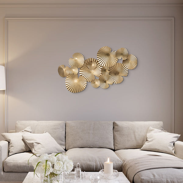 Metal Wall Hanging, Leaf Grooves, Golden by Accent Collection