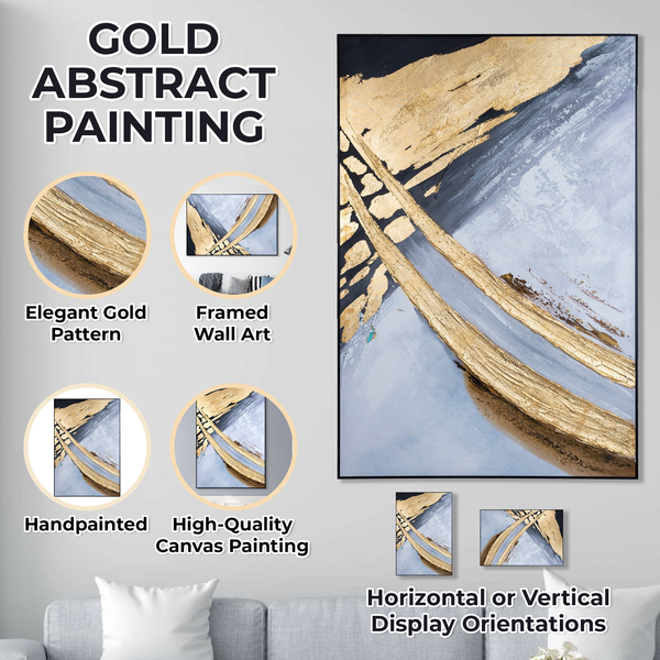Golden Bliss Abstract - Large 3D Gold & Black Wall Art On Thick Textured Wood Canvas, Perfect For Living Room Majesty by Accent Collection
