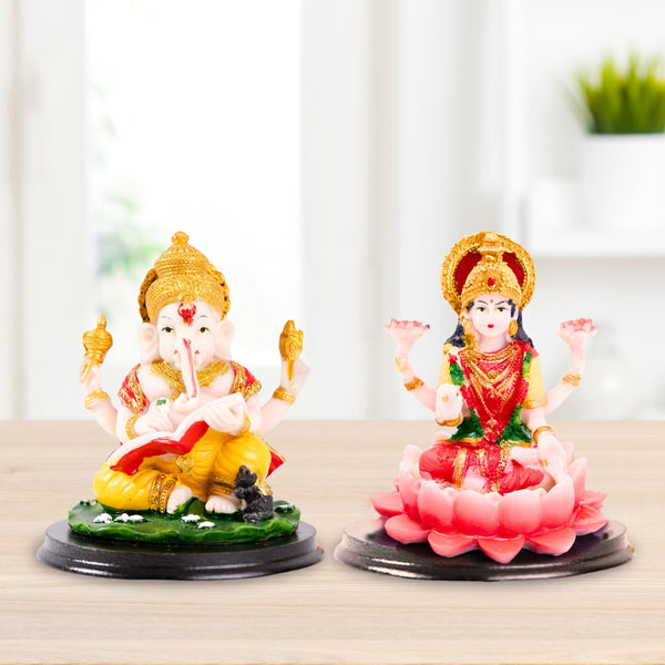 Polyresin Multicolor Mini Ganesh Lakshmi Idols, Indian Hindu God Statues For Home Decor And Pooja Room