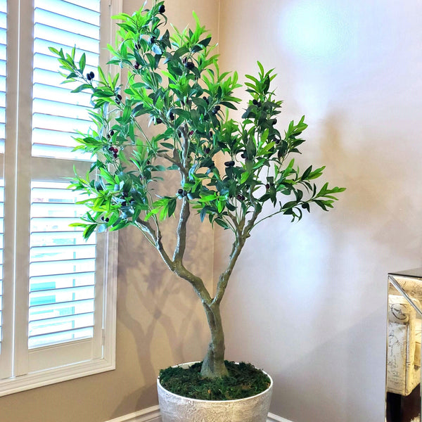 Large 160 cm/60 inches, Realistic Faux Olive Tree with Olives, Fake Tree, Artificial Olive Tree