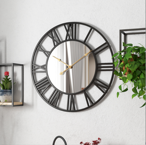 Black Mirror Metal Wall Clock, 60 cm by Accent Collection Home Decor
