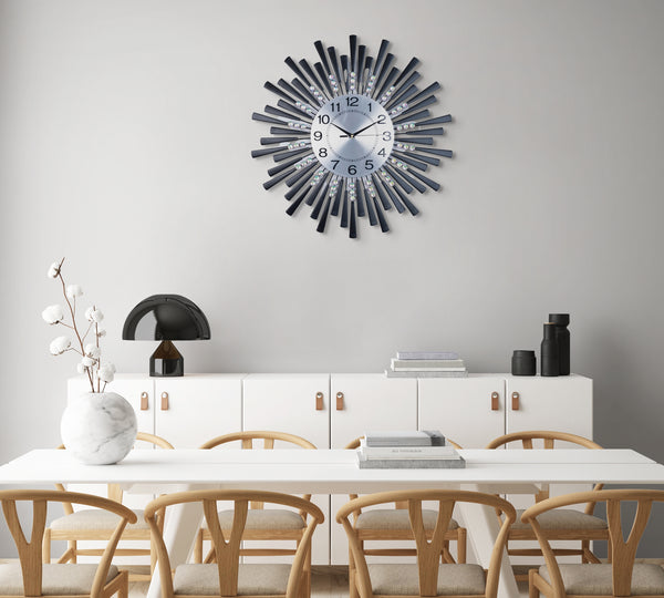 Large Black Metal Wall Clock, 60 cm, Flat Sunrays Design by Accent Collection Home Decor
