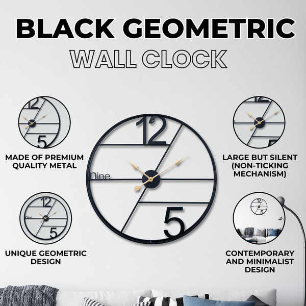 Modern round metal wall clock, stylist numbers, 60 cm, Black by Accent Collection Home Decor