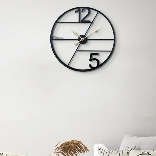 Modern round metal wall clock, stylist numbers, 60 cm, Black by Accent Collection Home Decor