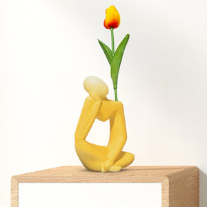 Abstract Ceramic Yellow Bud Vase With 1 Tulip Stem - Boho Minimalist Decor For Coffee & Entry Tables by Accent Collection