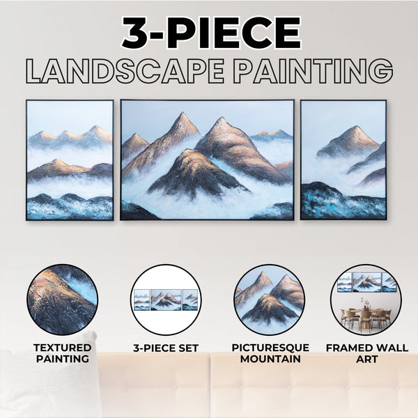 3 Pc Mountain Painting, Framed Wall Art, Original Art, Textured Painting, Living Room Wall Art, Nature, Landscape by Accent Collection Home Decor