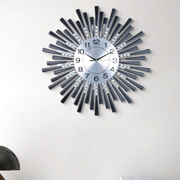 Large Black Metal Wall Clock, 60 cm, Flat Sunrays Design by Accent Collection Home Decor