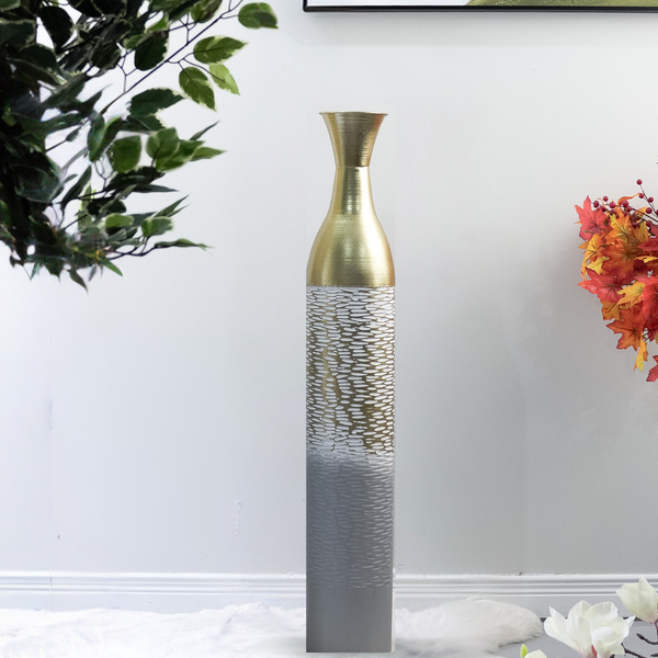 Large metal floor vases, golden and gray, home accent
