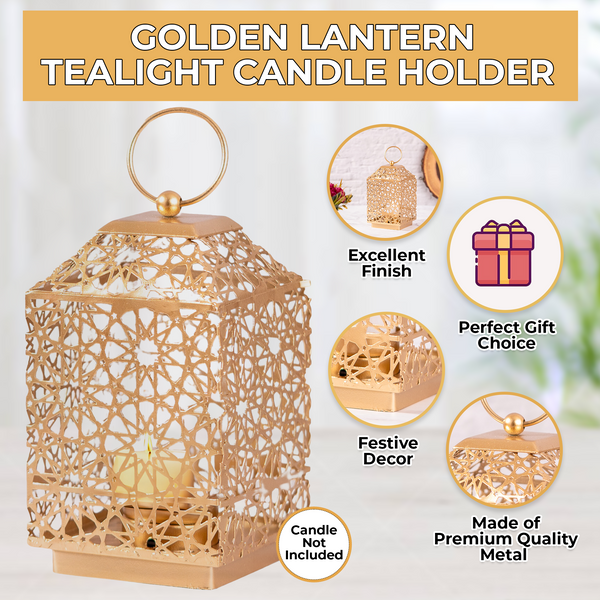 Golden Elegance Tealight Lantern - Vintage Metal & Glass Candle Holder for Centerpiece Magic by Accent Collection
