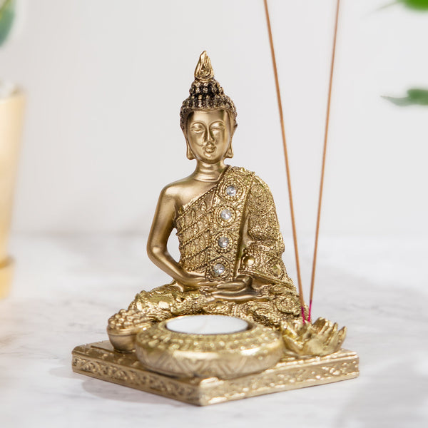 Small Buddha Statue with Candle and Incense Stick Holder by Accent Collection Home Decor
