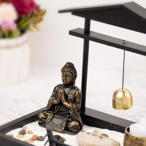 Small Rustic Buddha Statue | Black Meditation Figurine | Zen Home & Office Decor | Spiritual Healing Sculpture | Tealight Holder by Accent Collection