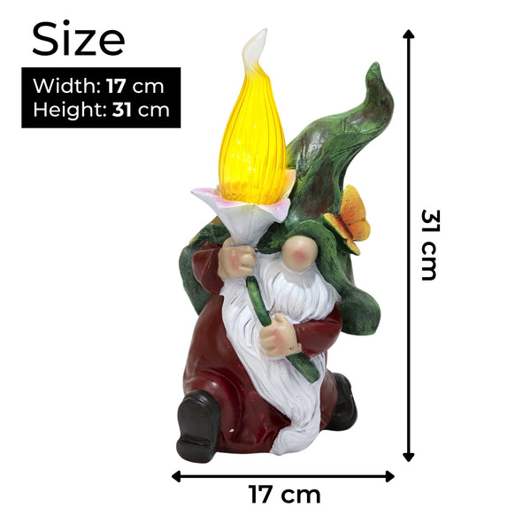 Garden Gnome with Torch Flame, Solar LED Light, Outdoor Yard Decoration, Gift by Accent Collection Home Decor