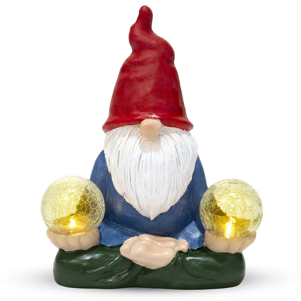 Solar Illuminated Resin Gnomes With Crystal Orbs, Red White Blue Yard Decor by Accent Collection