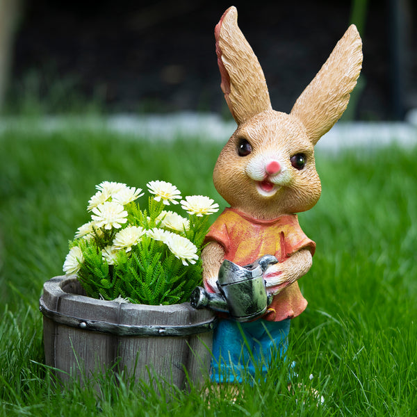 Cute Bunny Planter, Resin Rabbit Outdoor/Indoor Orange-Brown Succulent & Fairy Garden Pot by Accent Collection