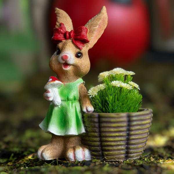 Charming Brown & Green Resin Bunny Planter For Succulents, Fairy Garden & Outdoor Decor by Accent Collection