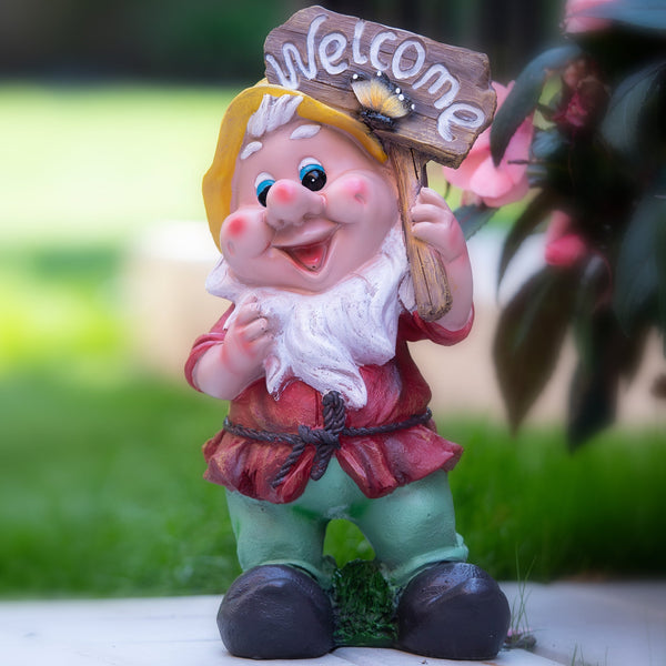 Large Garden Statue, Dwarf Gnomes, 32 cm, Cute Garden Decor, Yellow Hat by Accent Collection Home Decor