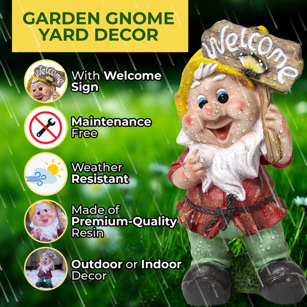 Welcoming Gnome Statue in Vibrant Colors, Weather-Resistant Garden Fairy Decor, Perfect for Front Door & Outdoor Ambiance by Accent Collection