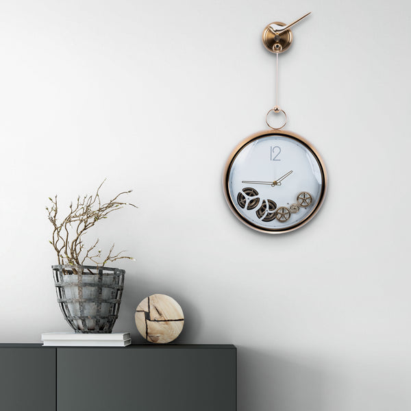Large Elegant Golden Metal Wall Clock with Moving Gears by Accent Collection Home Decor