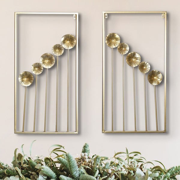 Golden Dandelions Bliss - Boho Metal Wall Art Set, 2-Piece Minimalist Floral Decor For Bedroom & Living Spaces by Accent Collection