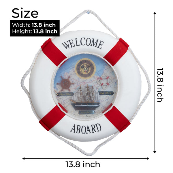 Lifebuoy Ring Wall Clock, 35 CM, Nautical Decor, Red Stripes by Accent Collection Home Decor