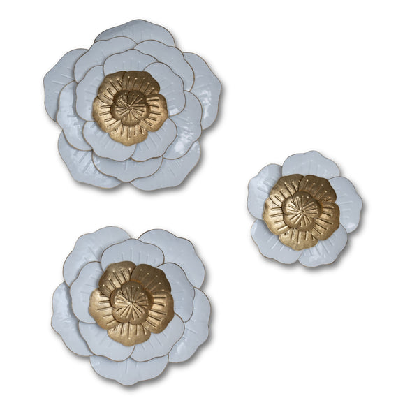 Golden Blossom Trio - 3 Piece Metal Flower Wall Art For Boho To Minimalist Decor by Accent Collection
