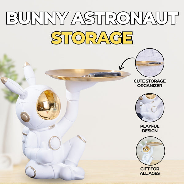 Bunny Astronaut with Golden Storage Tray, Tabletop Decor, Key Holder, Candy Dish, Unique Gift by Accent Collection Home Decor