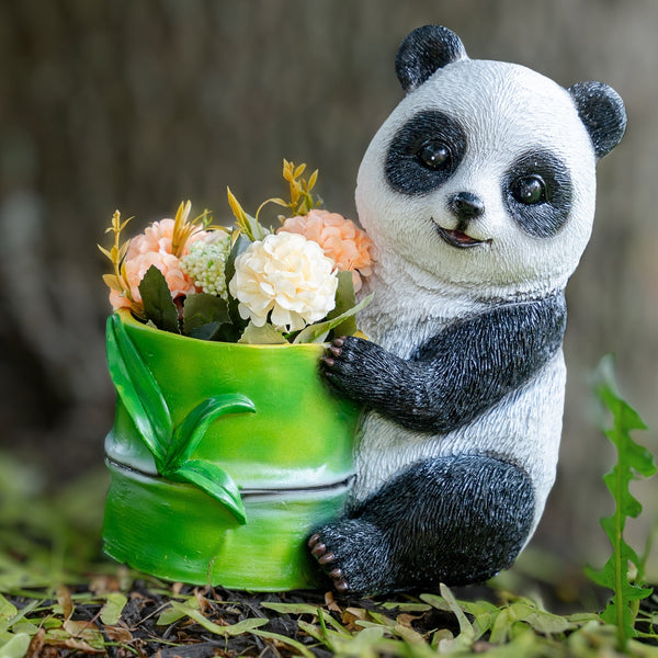 Panda Bear Resin & Fiberglass Planter - Unique Indoor/Outdoor White & Green Succulent & Herb Pot, Perfect Panda Decor & Gift by Accent Collection