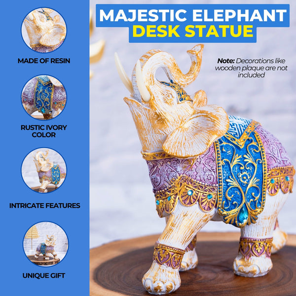 Beige Resin Elephant Figurine With Golden Highlights - Unique Zen Office & Coffee Table Decor, Ideal Housewarming Gift by Accent Collection