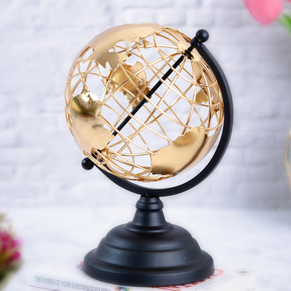 Golden Metal Globe for Desk, World Map Decor, Elegant Finish for Contemporary or Traditional Interiors, Unique Gift for Teens, Kids, Students, Teachers Tabletop Statue, Indoor Home Decoration