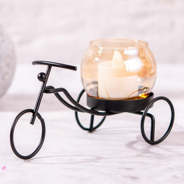 Tealight Candle Holder on Bike, Black, Table top Décor