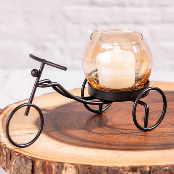 Tealight Candle Holder on Bike, Black, Table top Décor
